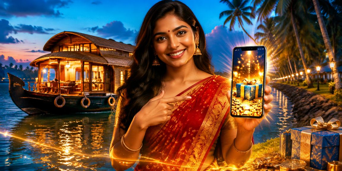 User enjoying casino app on Kerala backwaters